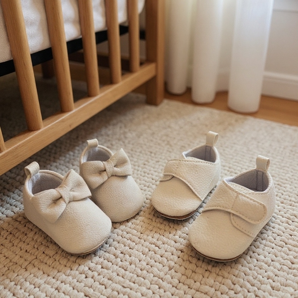 Charming Cream & White Moccasins for Kids Sz 1